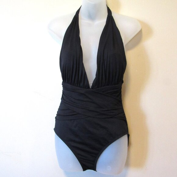 La Blanca Other - La Blanca Deep Plunge V Neck Halter One Piece Swim Suit Women's sz 8
